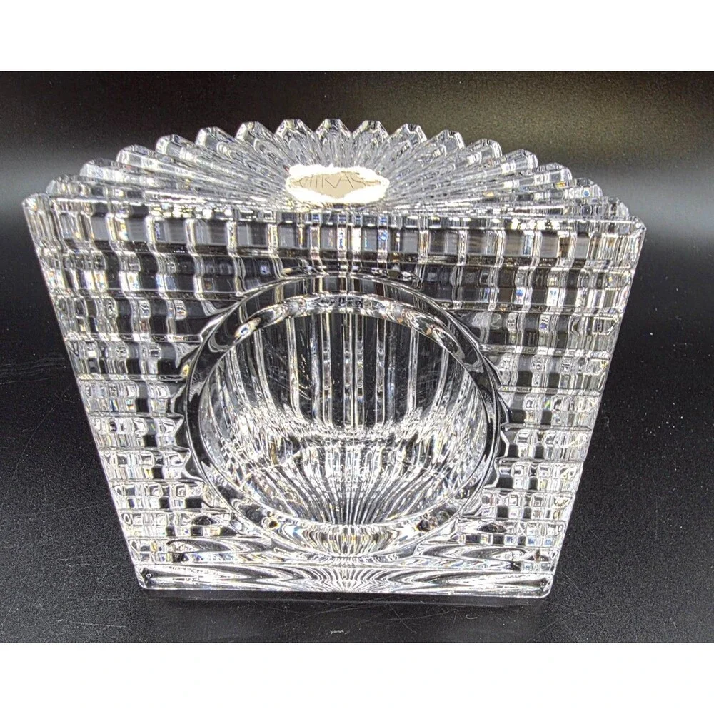 Mikasa Crystal Square Votive Candle Holder Heavy Clear Glass Original Label